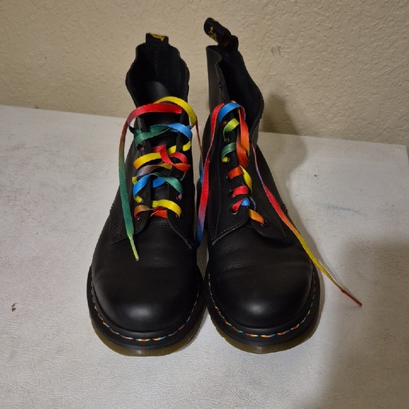 Dr. Martens Black Boots with Multicolor Laces